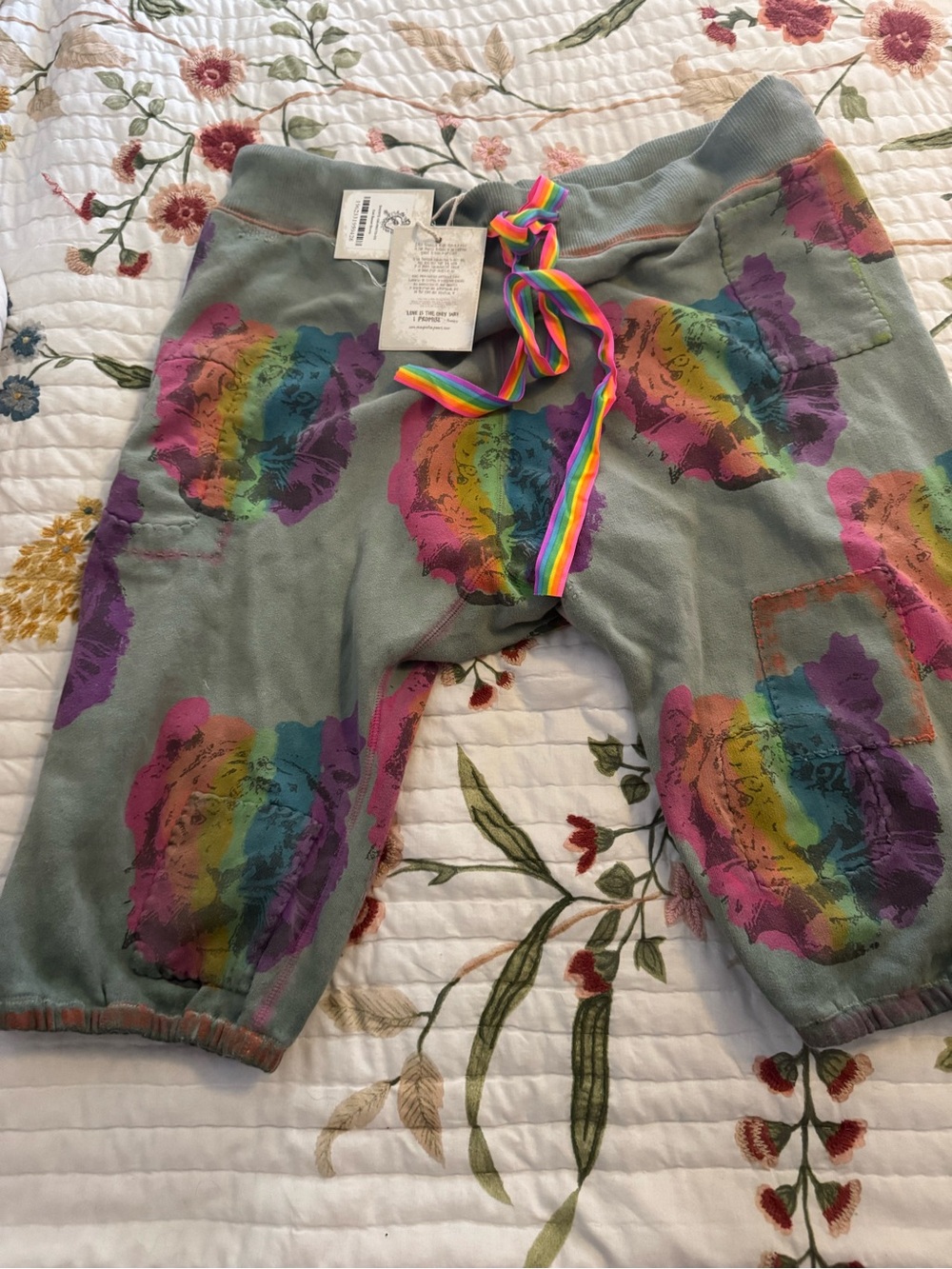 Magnolia Pearl Rainbow Floral Printed Cotton Shorts with Rainbow Drawstring